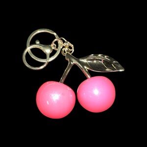 Pink Cherry Purse Charm Keychain with Gold Leaf NEW
